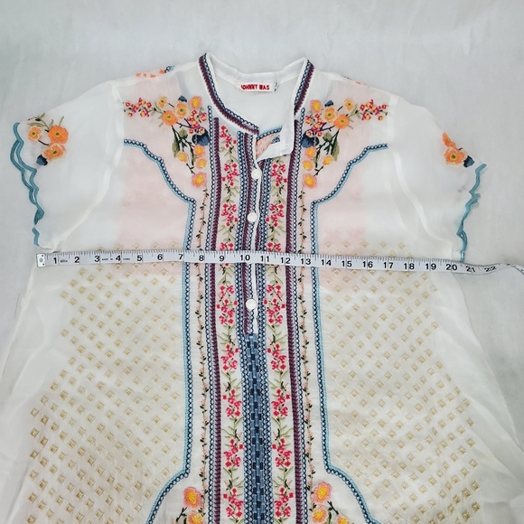 Johnny Was Tunic Top Embroidered Moji In White Boho Flowy Semi Sheer Size M - Picture 11 of 12